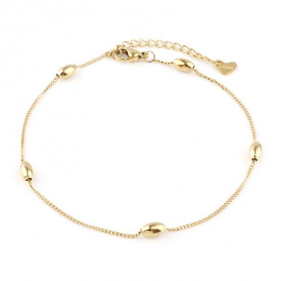 Picture of 304 Stainless Steel Curb Link Chain Anklet Gold Plated Handmade 23.5cm(9 2/8") long, 1 Piece