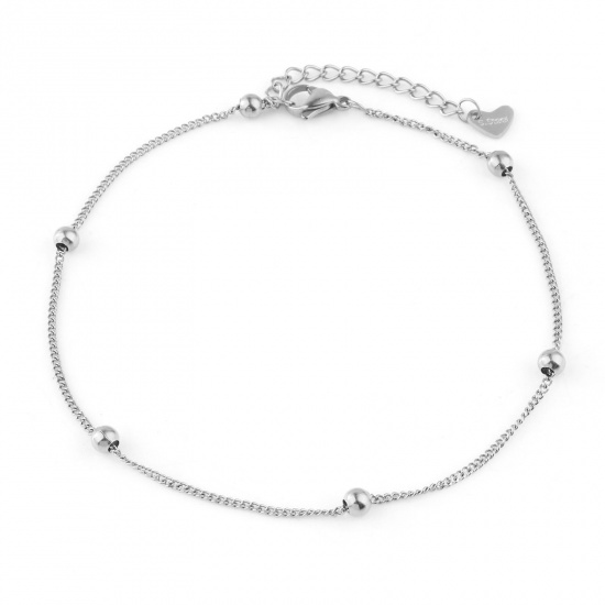 Picture of 304 Stainless Steel Curb Link Chain Anklet Silver Tone Handmade 23.5cm(9 2/8") long, 1 Piece