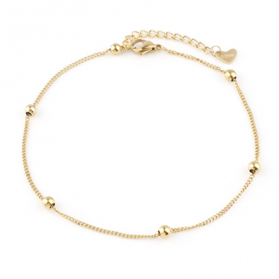 Picture of 304 Stainless Steel Curb Link Chain Anklet Gold Plated Handmade 23.5cm(9 2/8") long, 1 Piece