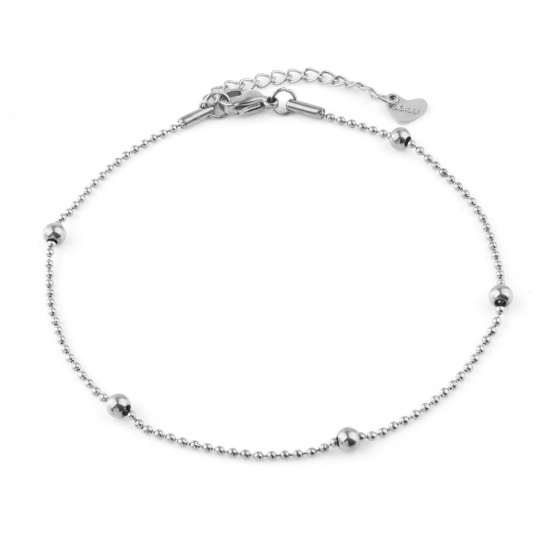 Picture of 304 Stainless Steel Ball Chain Anklet Silver Tone Handmade 23.5cm(9 2/8") long, 1 Piece