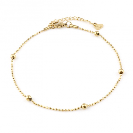 Picture of 304 Stainless Steel Ball Chain Anklet Gold Plated Handmade 23.5cm(9 2/8") long, 1 Piece
