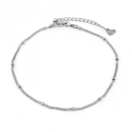 Picture of 304 Stainless Steel Ball Chain Anklet Silver Tone Handmade 23.5cm(9 2/8") long, 1 Piece
