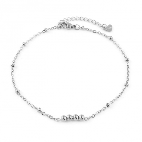 Picture of 304 Stainless Steel Link Cable Chain Anklet Silver Tone Handmade 23.5cm(9 2/8") long, 1 Piece