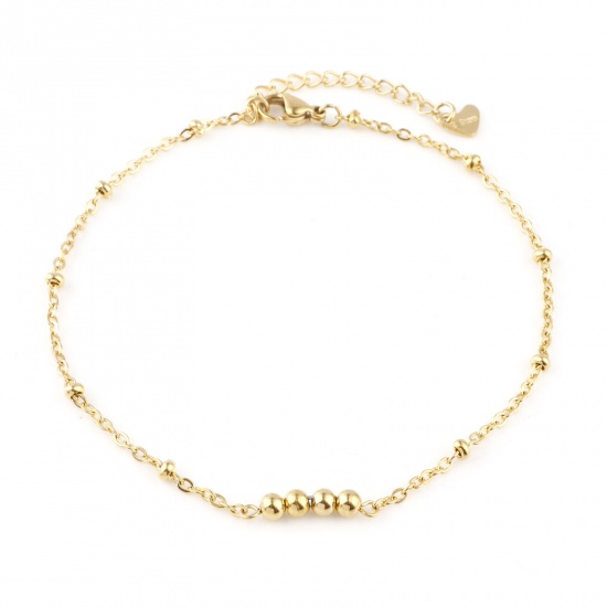 Picture of 304 Stainless Steel Link Cable Chain Anklet Gold Plated Handmade 23.5cm(9 2/8") long, 1 Piece