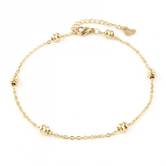 Picture of 304 Stainless Steel Link Cable Chain Anklet Gold Plated Handmade 23.5cm(9 2/8") long, 1 Piece