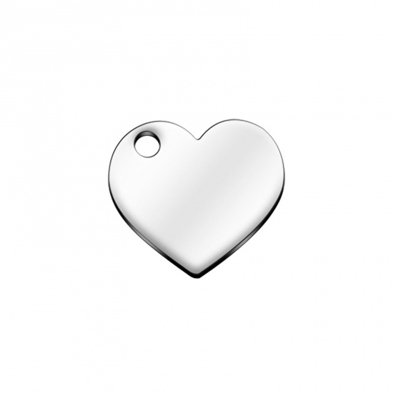 Picture of 304 Stainless Steel Valentine's Day Blank Stamping Tags Charms Heart Silver Tone Double-sided Polishing 16mm x 14mm, 2 PCs