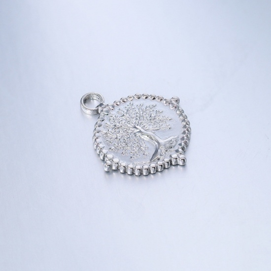 Picture of 304 Stainless Steel Charms Silver Tone Round Disc Tree of Life 22.5mm x 19mm, 3 PCs