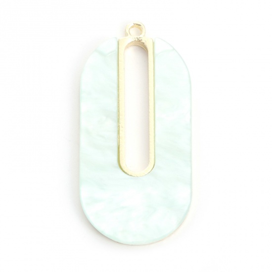 Picture of Zinc Based Alloy & Acrylic Acetic Acid Series Pendants Oval Gold Plated Blue Hollow 4.1cm x 2cm, 5 PCs