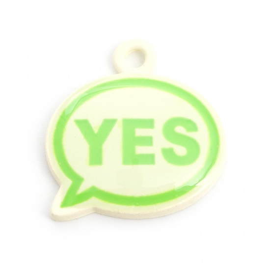 Picture of Zinc Based Alloy Charms Green Dialog Box Message " Yes " Painted 18mm x 18mm, 5 PCs