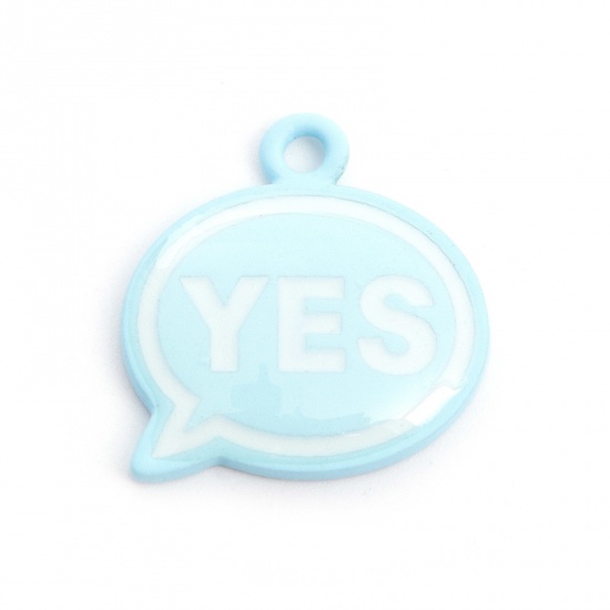 Picture of Zinc Based Alloy Charms Blue Dialog Box Message " Yes " Painted 18mm x 18mm, 5 PCs