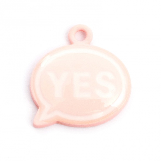 Picture of Zinc Based Alloy Charms Pink Dialog Box Message " Yes " Painted 18mm x 18mm, 5 PCs