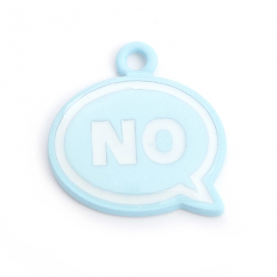 Picture of Zinc Based Alloy Charms Blue Dialog Box Message " NO " Painted 18mm x 18mm, 5 PCs