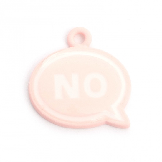 Picture of Zinc Based Alloy Charms Pink Dialog Box Message " NO " Painted 18mm x 18mm, 5 PCs
