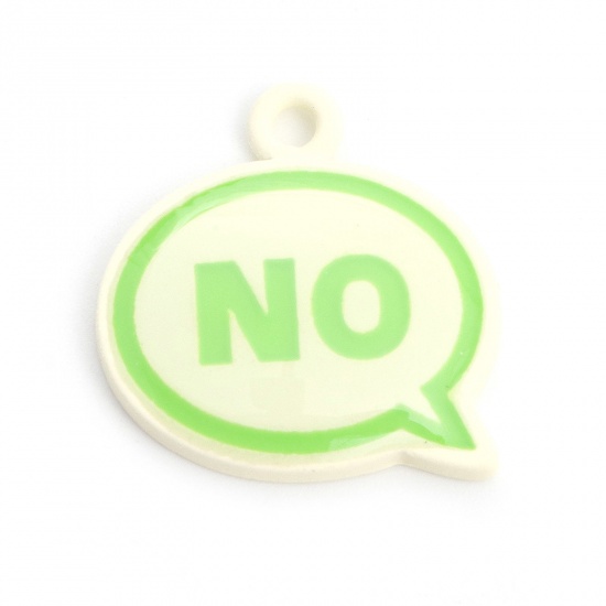 Picture of Zinc Based Alloy Charms Green Dialog Box Message " NO " Painted 18mm x 18mm, 5 PCs