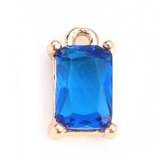 Picture of Brass & Glass Charms Gold Plated Royal Blue Rectangle Faceted 9mm x 5mm, 10 PCs                                                                                                                                                                               