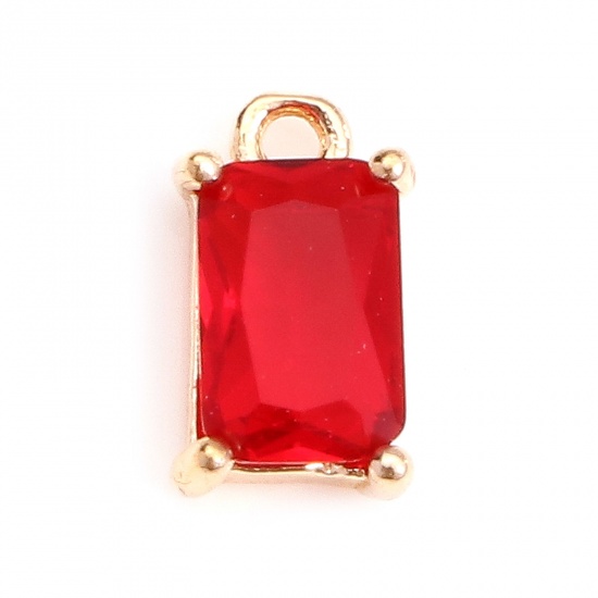 Picture of Brass & Glass Charms Gold Plated Red Rectangle Faceted 9mm x 5mm, 10 PCs                                                                                                                                                                                      
