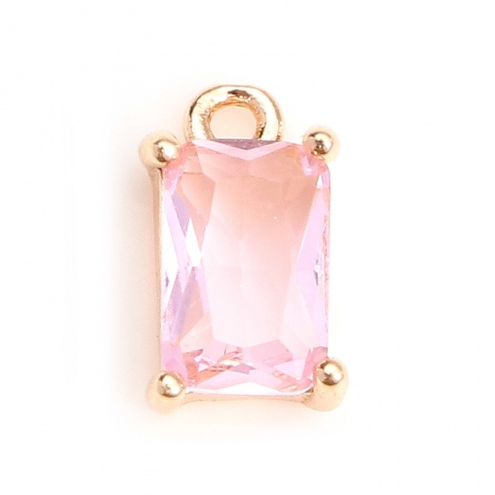 Picture of Brass & Glass Charms Gold Plated Light Pink Rectangle Faceted 9mm x 5mm, 10 PCs                                                                                                                                                                               