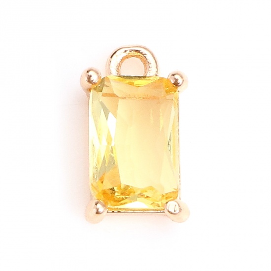 Picture of Brass & Glass Charms Gold Plated Pale Yellow Rectangle Faceted 9mm x 5mm, 10 PCs                                                                                                                                                                              