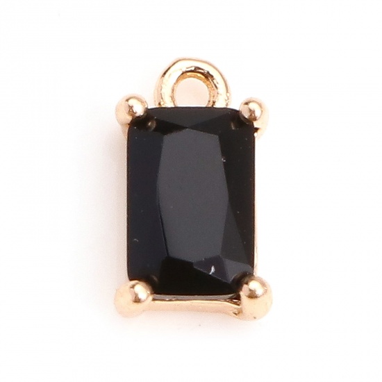 Picture of Brass & Glass Charms Gold Plated Black Rectangle Faceted 9mm x 5mm, 10 PCs                                                                                                                                                                                    