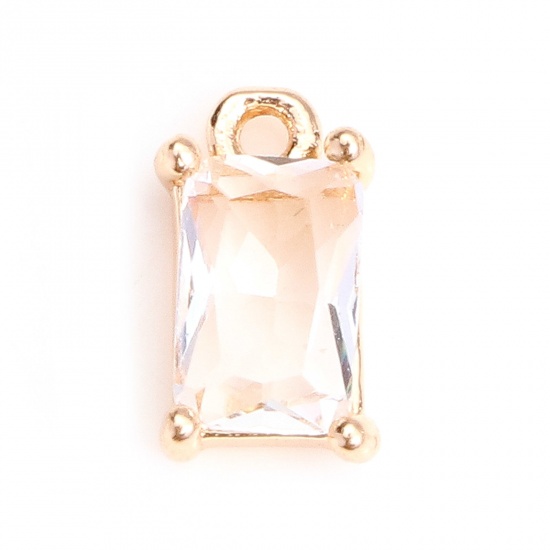 Picture of Brass & Glass Charms Gold Plated Transparent Clear Rectangle Faceted 9mm x 5mm, 10 PCs                                                                                                                                                                        