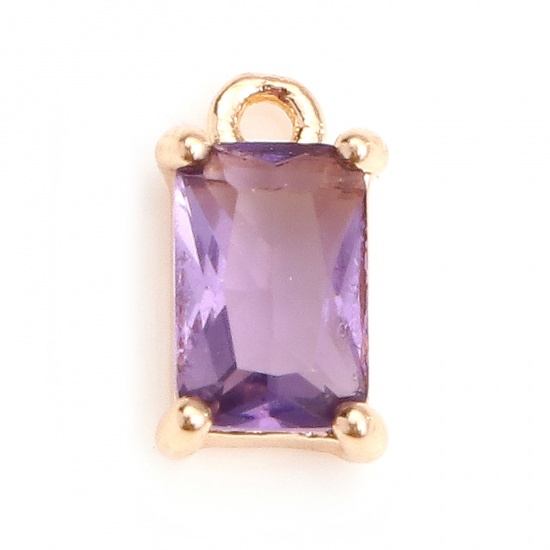 Picture of Brass & Glass Charms Gold Plated Purple Rectangle Faceted 9mm x 5mm, 10 PCs                                                                                                                                                                                   