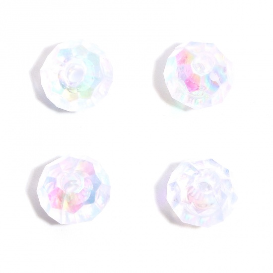 Picture of Acrylic Beads Round White AB Rainbow Color Faceted About 8mm Dia., Hole: Approx 1.7mm, 500 PCs