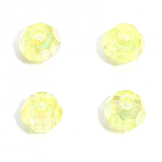 Picture of Acrylic Beads Round Yellow AB Rainbow Color Faceted About 8mm Dia., Hole: Approx 1.7mm, 500 PCs