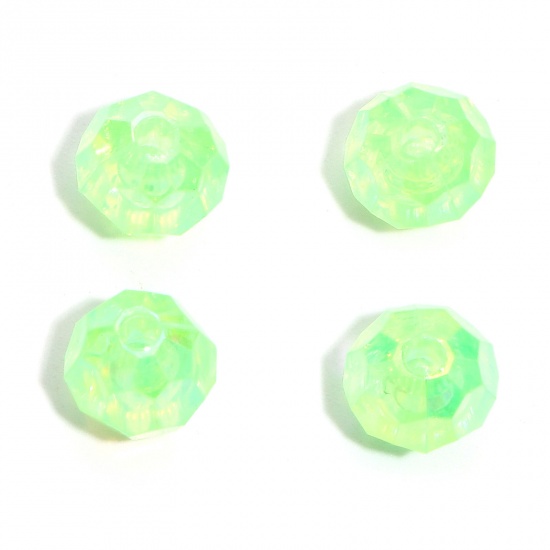 Picture of Acrylic Beads Round Green AB Rainbow Color Faceted About 8mm Dia., Hole: Approx 1.7mm, 500 PCs