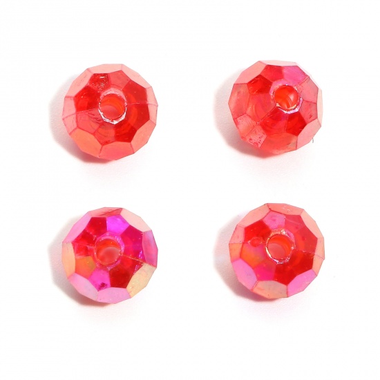 Picture of Acrylic Beads Round Red AB Rainbow Color Faceted About 8mm Dia., Hole: Approx 1.7mm, 500 PCs