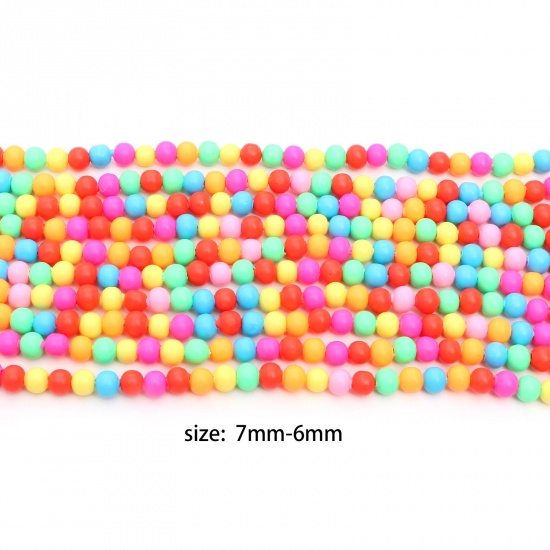Picture of Polymer Clay Beads Round At Random Color About 6mm - 7mm Dia, Hole: Approx 0.8mm, 23.5cm(9 2/8") long, 2 Strands (Approx 40 PCs/Strand)