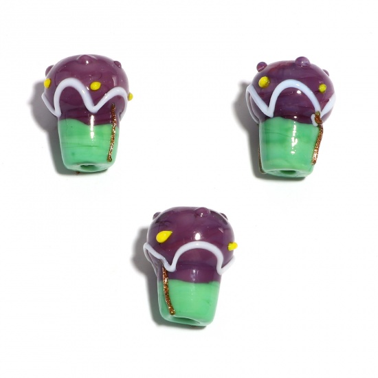 Picture of Lampwork Glass Beads Ice Cream Puce Dot About 20mm x 16mm, Hole: Approx 1mm, 2 PCs