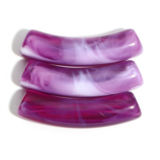 Image de Perles en Acrylique Tube Courbé Violet 3.2cm x 0.8cm, Trou: env. 1.6mm, 50 Pcs