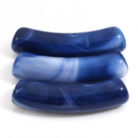 Image de Perles en Acrylique Tube Courbé Bleu Foncé 3.2cm x 0.8cm, Trou: env. 1.6mm, 50 Pcs