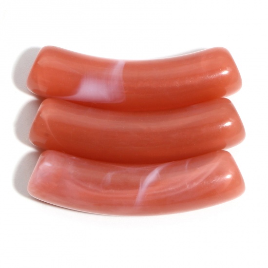 Image de Perles en Acrylique Tube Courbé Rosé Pâle Gris 3.2cm x 0.8cm, Trou: env. 1.6mm, 50 Pcs