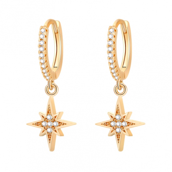 Imagen de 2 Unidades Respetuoso del Medio Ambiente Elegante Exquisito 18K Oro Real Chapado Latón Estrella Pendientes de Aro Para Mujeres Regalo 26mm x 12mm