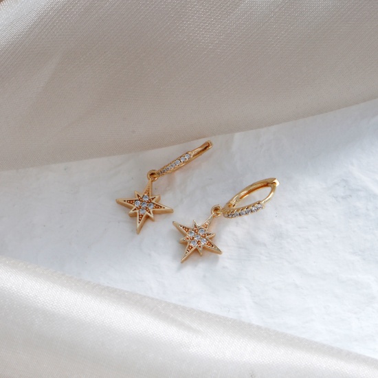 Imagen de 2 Unidades Respetuoso del Medio Ambiente Elegante Exquisito 18K Oro Real Chapado Latón Estrella Pendientes de Aro Para Mujeres Regalo 26mm x 12mm
