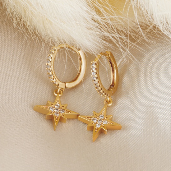 Imagen de 2 Unidades Respetuoso del Medio Ambiente Elegante Exquisito 18K Oro Real Chapado Latón Estrella Pendientes de Aro Para Mujeres Regalo 26mm x 12mm