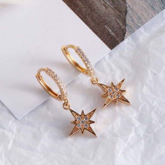 Imagen de 2 Unidades Respetuoso del Medio Ambiente Elegante Exquisito 18K Oro Real Chapado Latón Estrella Pendientes de Aro Para Mujeres Regalo 26mm x 12mm