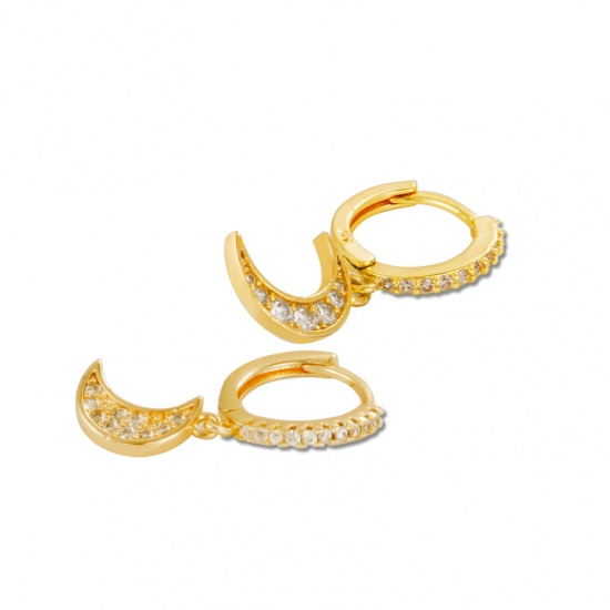 Imagen de 2 Unidades Respetuoso del Medio Ambiente Elegante Exquisito 18K Oro Real Chapado Latón Luna Media Pendientes de Aro Para Mujeres Regalo 23mm x 7mm