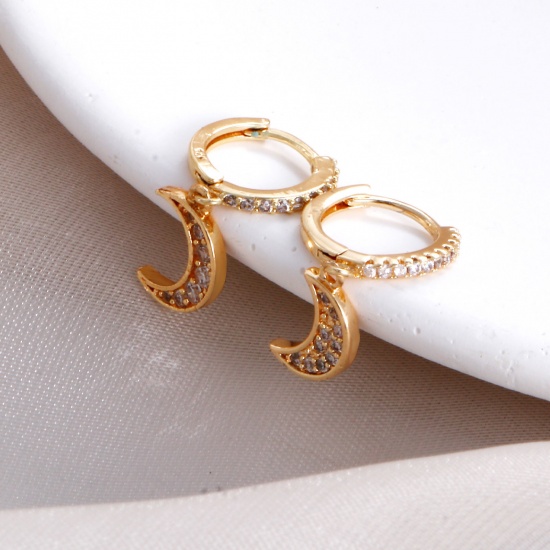 Imagen de 2 Unidades Respetuoso del Medio Ambiente Elegante Exquisito 18K Oro Real Chapado Latón Luna Media Pendientes de Aro Para Mujeres Regalo 23mm x 7mm
