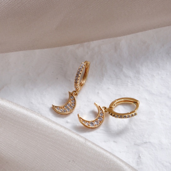 Imagen de 2 Unidades Respetuoso del Medio Ambiente Elegante Exquisito 18K Oro Real Chapado Latón Luna Media Pendientes de Aro Para Mujeres Regalo 23mm x 7mm