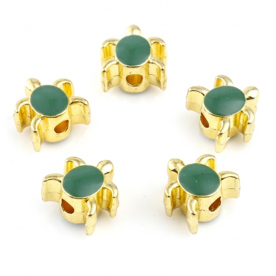 Picture of Zinc Based Alloy Ocean Jewelry Spacer Beads Tortoise Animal Gold Plated Green Enamel About 8mm x 8mm, Hole: Approx 1.8mm, 20 PCs