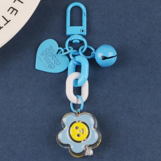 Bild von Acryl Süßer Schlüsselanhänger & Schlüsselanhänger Blaue Blume Herz Glocke Imitationsperle 8-9cm, 1 Stück