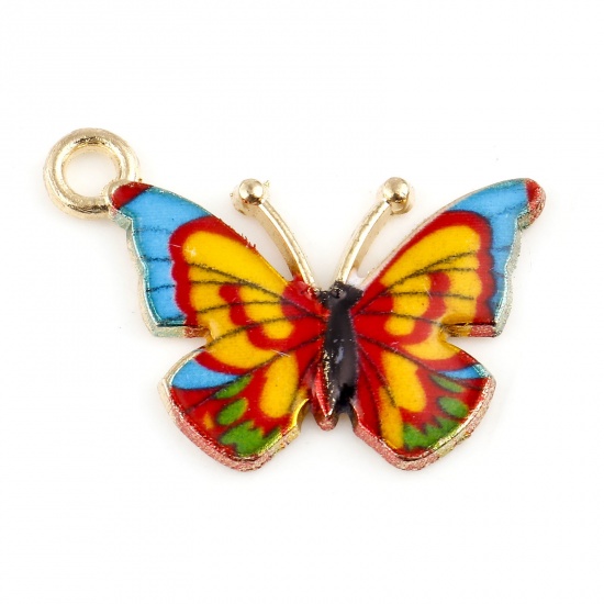 Picture of Zinc Based Alloy Insect Charms Butterfly Animal Gold Plated Yellow Enamel 22mm x 15mm, 10 PCs