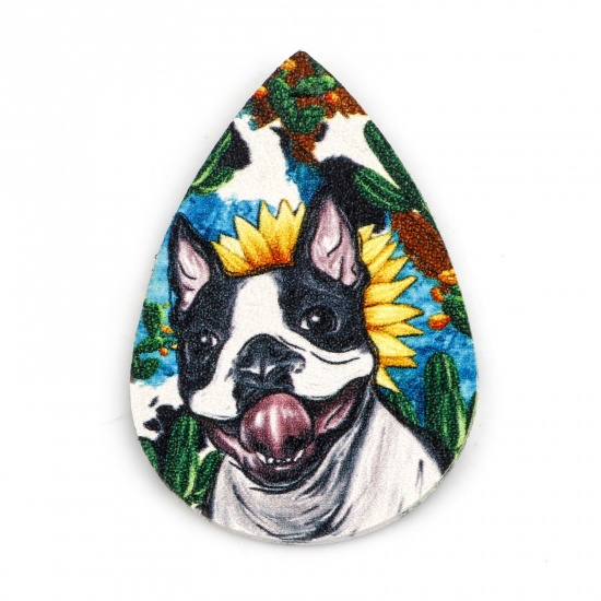 Picture of PU Leather Pet Memorial Pendants Drop Multicolor Dog 5.5cm x 3.8cm, 5 PCs