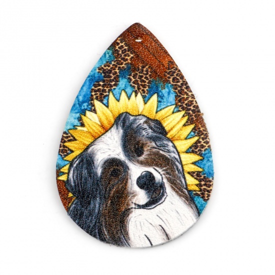 Picture of PU Leather Pet Memorial Pendants Drop Multicolor Dog 5.5cm x 3.8cm, 5 PCs