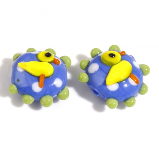 Picture of Lampwork Glass Beads Round Blue Duck About 21x20mm - 19x17mm, Hole: Approx 1.5mm, 2 PCs