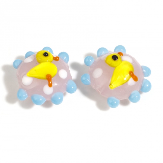 Picture of Lampwork Glass Beads Round Light Pink Duck About 21x20mm - 19x17mm, Hole: Approx 1.5mm, 2 PCs
