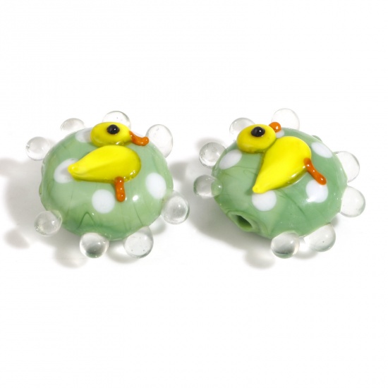 Picture of Lampwork Glass Beads Round Green Duck About 21x20mm - 19x17mm, Hole: Approx 1.5mm, 2 PCs