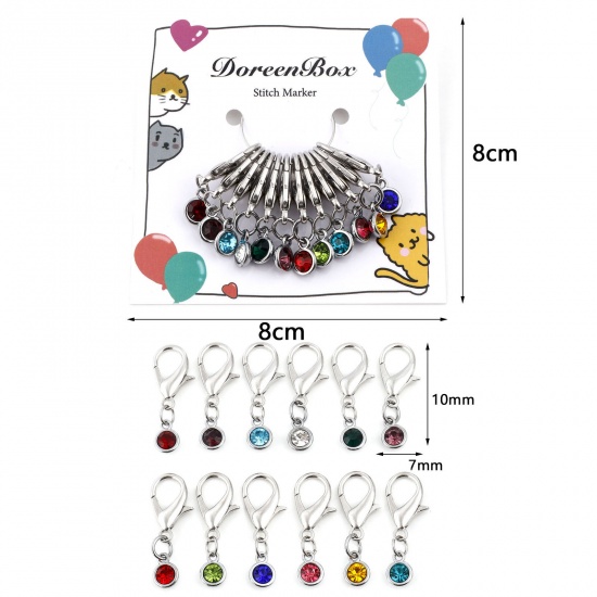 Picture of Alloy Birthstone Knitting Stitch Markers Silver Tone 3.4cm x 1.2cm, 1 Set ( 12 PCs/Set)